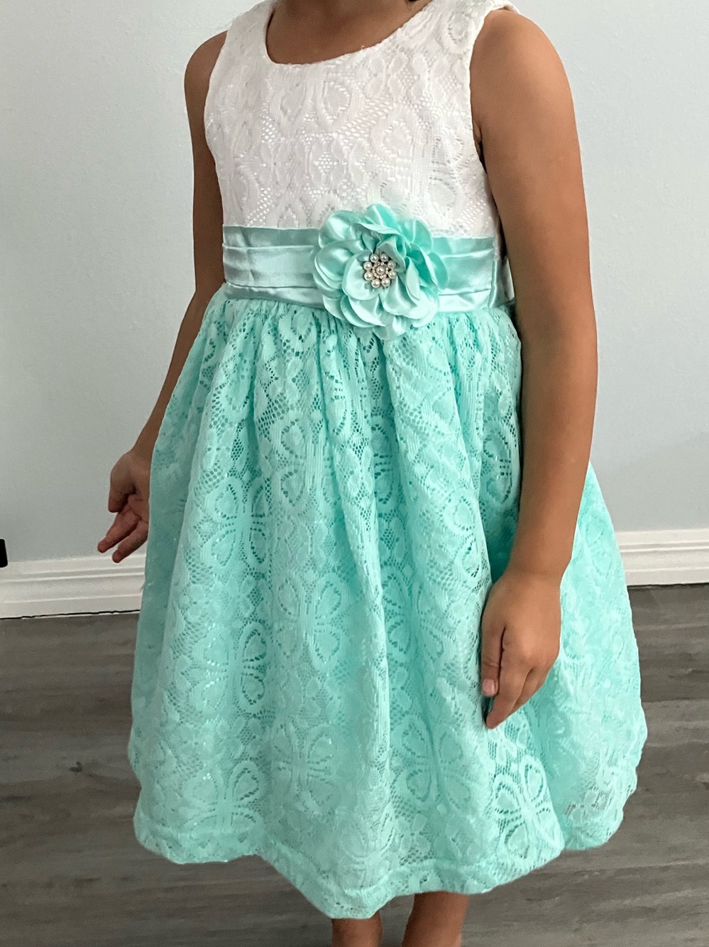 American Princess white lace and mint green toddler party dress | 3T